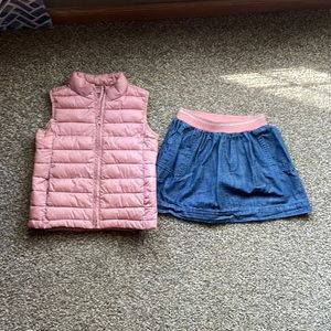 Gap and Gymboree bundle. Gap puffer vest, dusty rose color. Gymboree skirt.
